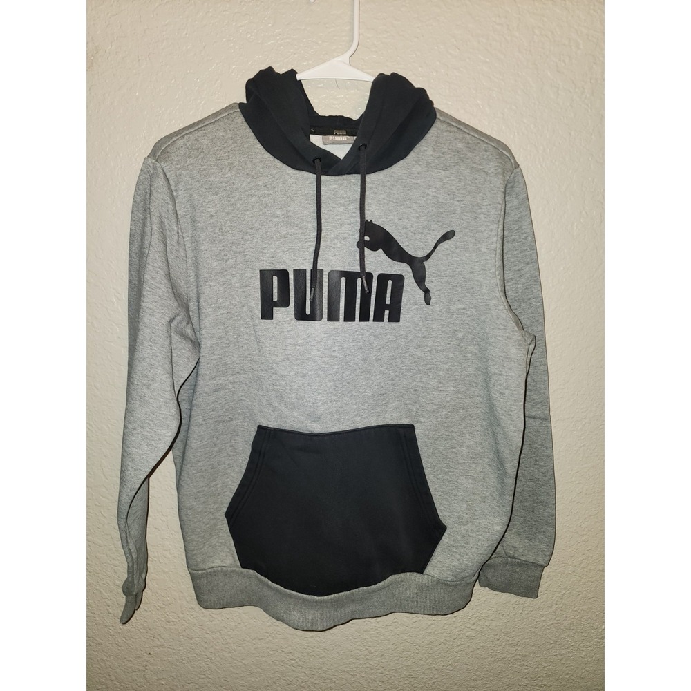 Men's Medium Puma Sweatshirt Black/Gray Long Sleeve Pullover‎ Hoodie Size M